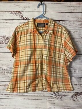 Rachel Brooke Orange Plaid Short-Sleeve Button-Down Shirt Sz-XL